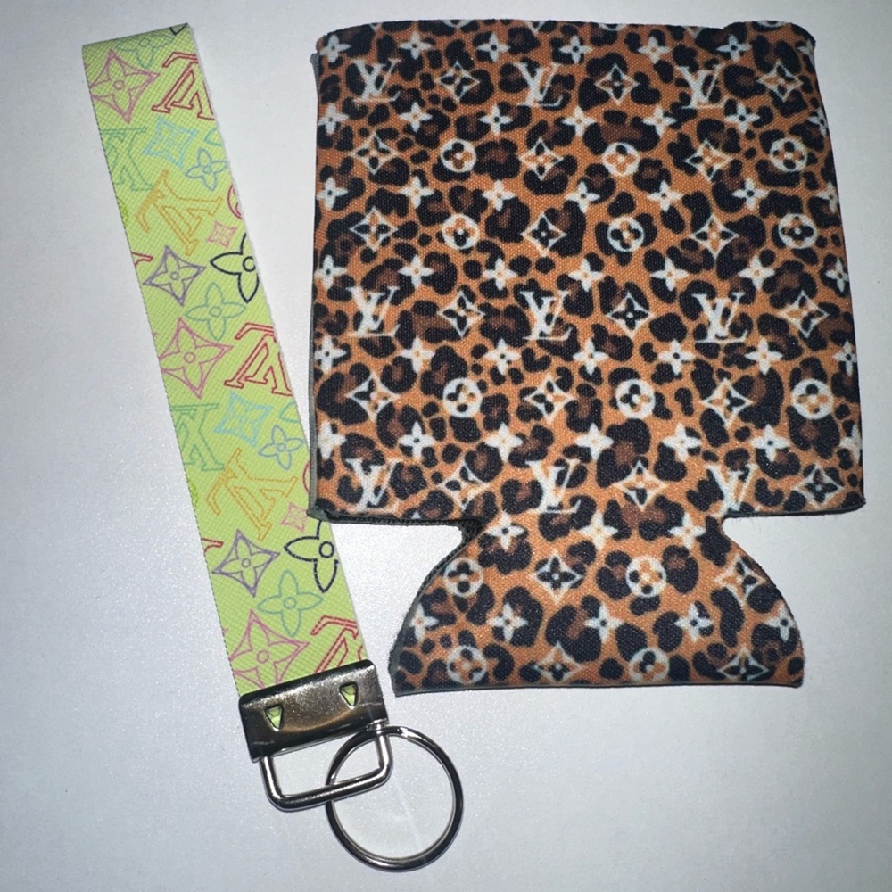 Leopard Koozie and Neon Keychain Holder